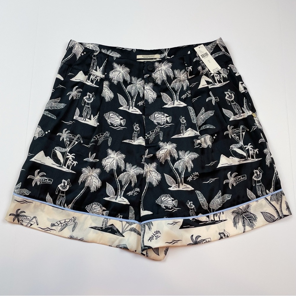 NWT Maison Scotch & Soda Les Tropiques High Waisted Satin Hawaiian Shorts